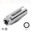 A silver 22mm chrome oxygen sensor socket featuring a narrow 8mm slot and 1/2 inch drive.