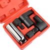 5-piece oxygen sensor socket set in red storage case with black adapters and chrome socket.