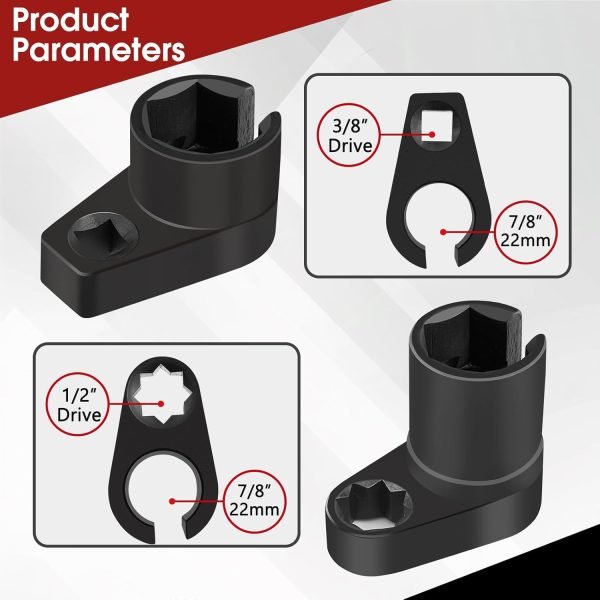 5-piece oxygen sensor socket set in red storage case with black adapters and chrome socket.