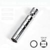 Matte silver 14mm/16mm short spark plug socket with 3/8" drive and strong internal magnet.