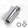 Matte silver 14mm/16mm short spark plug socket with 3/8" drive and strong internal magnet.