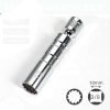 Matte silver 14mm/16mm short spark plug socket with 3/8" drive and strong internal magnet.