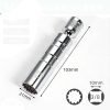 Matte silver 14mm/16mm short spark plug socket with 3/8" drive and strong internal magnet.