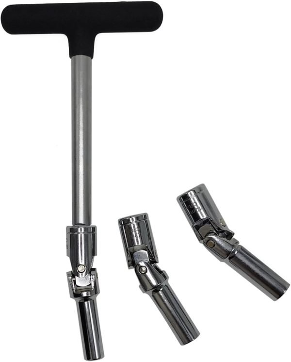 Three chrome vanadium universal joint sockets (8mm, 10mm, and 12mm) displayed side-by-side on a white background, highlighting their flexible joints.