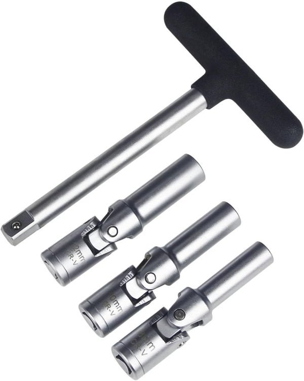 Three chrome vanadium universal joint sockets (8mm, 10mm, and 12mm) displayed side-by-side on a white background, highlighting their flexible joints.
