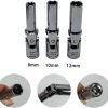 Three chrome vanadium universal joint sockets (8mm, 10mm, and 12mm) displayed side-by-side on a white background, highlighting their flexible joints.