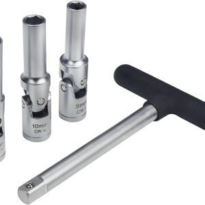 Three chrome vanadium universal joint sockets (8mm, 10mm, and 12mm) displayed side-by-side on a white background, highlighting their flexible joints.