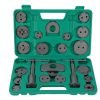 Open green blow-molded case displaying the complete 22-piece dual-spindle brake caliper wind-back tool set.