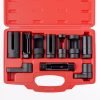 Open red blow-mold case displaying a 10-piece black CR-V exhaust valve and oxygen sensor socket wrench set.