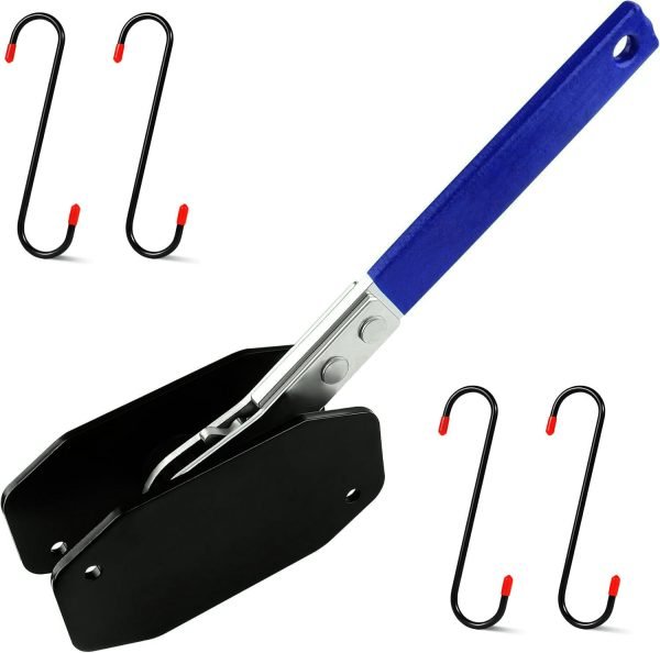 Blue-handled compact ratcheting spreader with 4 red-tipped anti-scratch S-hooks on a white background.