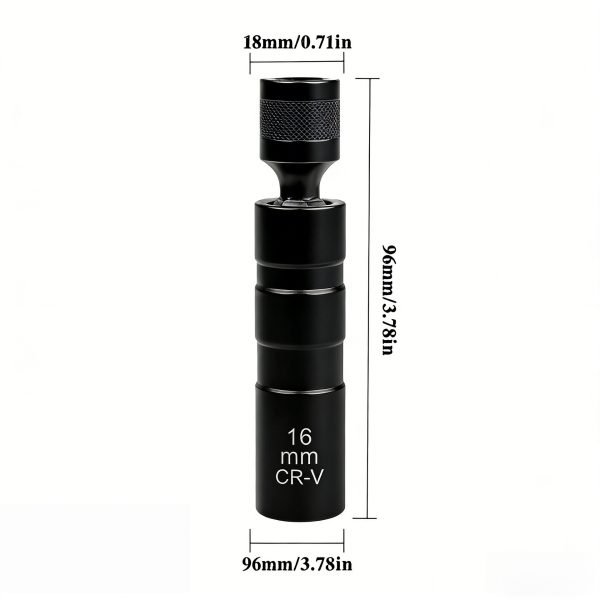 Two black swivel spark plug sockets side by side, 14mm and 16mm CR-V steel with 3/8 inch drive.