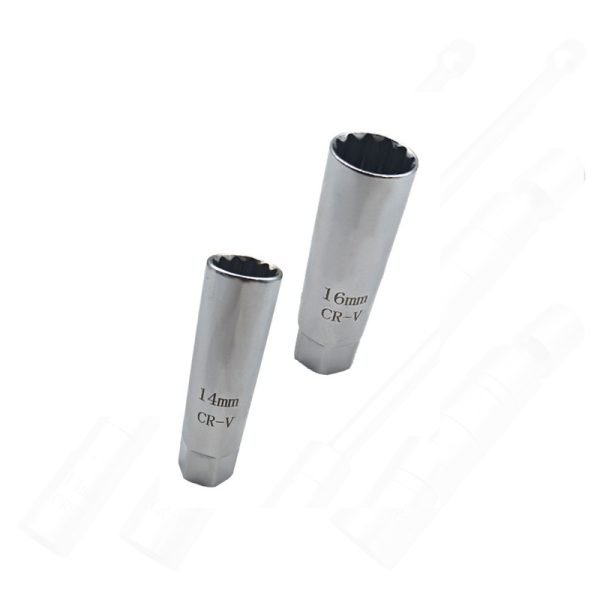 Ultra-Thin 3/8" Drive Spark Plug Socket with Internal Spring Clip | 14mm & 16mm Deep Cr-V Steel Removal Tool for Tight Spaces
