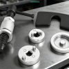 High-angle studio shot of the complete 5-piece industrial grade brake caliper wind-back tool set against a clean background.