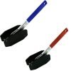 Angled view of 2 handled compact ratcheting brake spreader showing the black contact plates.