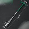 xtra long 370mm T-handle spark plug wrench with green handle and spring guard, displayed diagonally on a dark background.