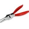 An overhead view of the 11-piece deluxe auto repair kit featuring pure red handle pliers, nylon trim removal tools, and electrical terminal extractors in a zippered case.