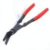 An overhead view of the 11-piece deluxe auto repair kit featuring pure red handle pliers, nylon trim removal tools, and electrical terminal extractors in a zippered case.