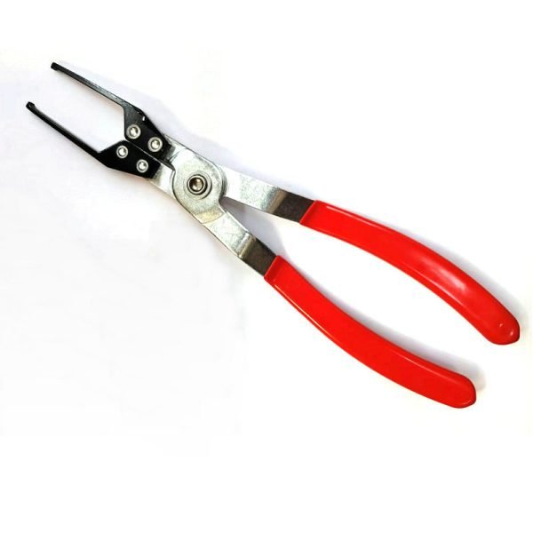 A professional 6-piece headlight removal and hose clamp pliers kit neatly organized in a black and red zippered carrying case.