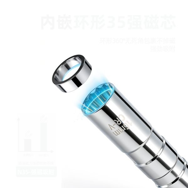 Matte silver 14mm/16mm short spark plug socket with 3/8" drive and strong internal magnet.