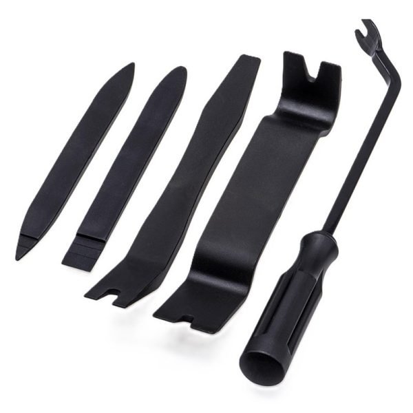 5PCS classic black nylon trim removal tools laid out on a white background.