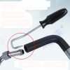 Black handled automotive hose removal hook with a curved hard steel pointed tip, 190mm long, used for pulling stuck coolant and fuel hoses off metal fittings.