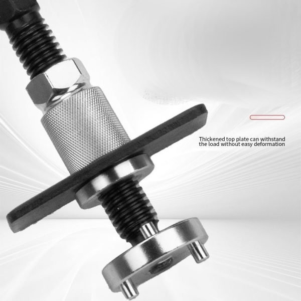 Complete 3-piece brake caliper wind-back tool set displayed clearly, showing the main tool, black backing plate, and chrome adapter.