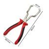 Automotive fuel line separation pliers with curved hooked jaws and red black or green black rubber grip handles, used for removing car fuel, water and urea pipe connectors.