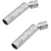 Two black swivel spark plug sockets side by side, 14mm and 16mm CR-V steel with 3/8 inch drive.