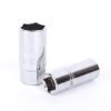 A single 16mm chrome spark plug socket with a 1/2" drive base, displayed against a white background, showcasing its heavy build and mirror polish.