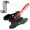 Top-down view of the blue ratcheting brake spreader tool and the two separate black steel contact cards laid out on a clean white background.