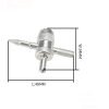 Silver 4-in-1 knurled valve core tool with a pointed threaded tip and six red rubber tire valve cores laid out below, used for car, truck, motorcycle and bike tires.
