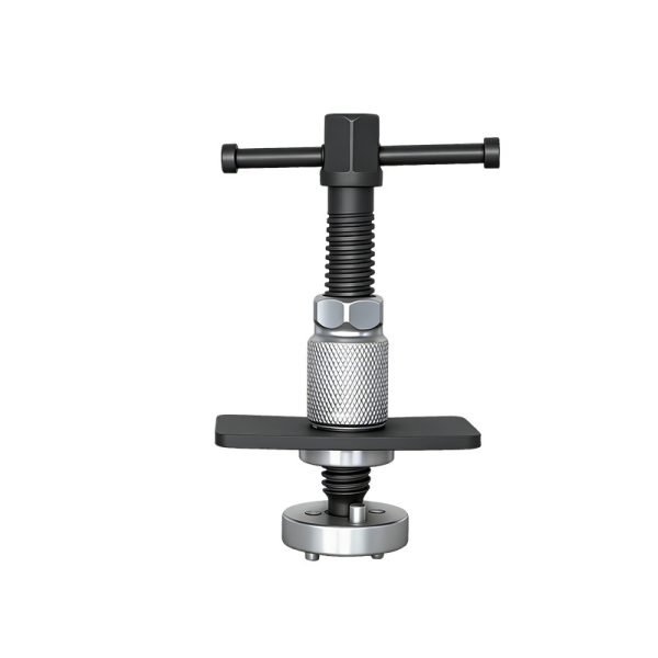 High-angle studio shot of the complete 5-piece industrial grade brake caliper wind-back tool set against a clean background.