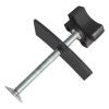 Full view of the black and silver brake caliper press tool showing the cross-handle and curved pressure plate.