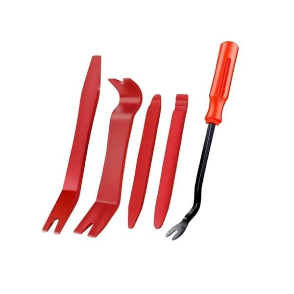 5PCS classic red nylon trim removal tools laid out on a white background.