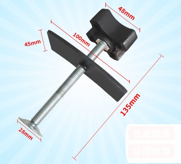 Full view of the black and silver brake caliper press tool showing the cross-handle and curved pressure plate.
