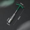 T-handle spark plug wrench with green handle and silver spring guard, displayed diagonally on a dark background.