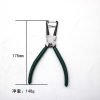 Green handled 7 inch fuel line separation pliers with curved hooked metal jaws and a return spring, measuring 175mm long, used for removing car fuel and coolant line clips.