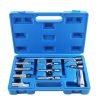 Full layout of the 11-piece chrome vanadium socket set, including flex-head universal joints, deep spark plug sockets, extension bars, and a spark plug extractor tool on a white background.