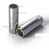 Matte silver 14mm/16mm short spark plug socket with 3/8" drive and strong internal magnet.