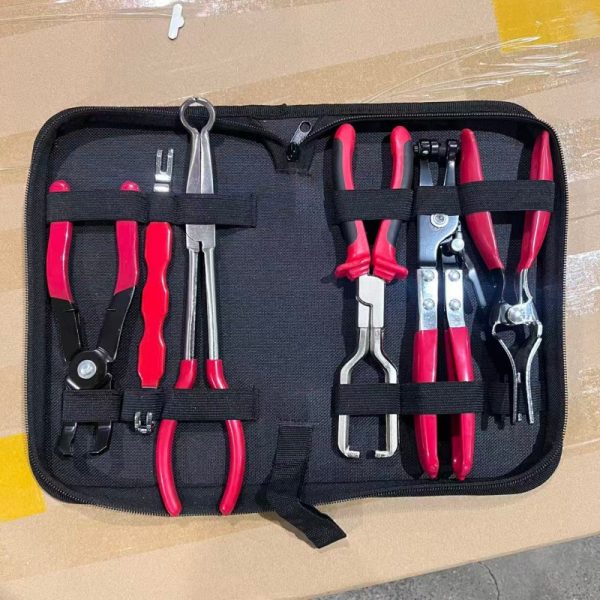Automotive Repair Pliers Tool Kit, Auto Service Hand Pliers Set with Red‑Edge Zipper Storage Pouch for Car DIY & Workshop Repair