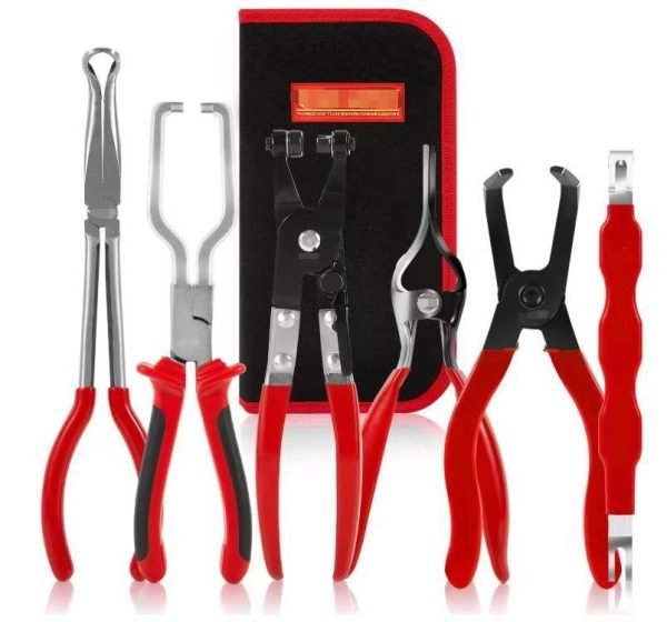 Automotive Repair Pliers Tool Kit, Auto Service Hand Pliers Set with Red‑Edge Zipper Storage Pouch for Car DIY & Workshop Repair`
