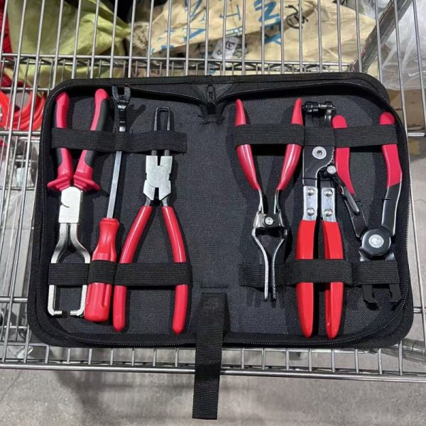 Automotive Repair Pliers Tool Kit, Auto Service Hand Pliers Set with Red‑Edge Zipper Storage Pouch for Car DIY & Workshop Repair
