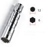 Matte silver 14mm/16mm short spark plug socket with 3/8" drive and strong internal magnet.