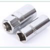 A single 16mm chrome spark plug socket with a 1/2" drive base, displayed against a white background, showcasing its heavy build and mirror polish.