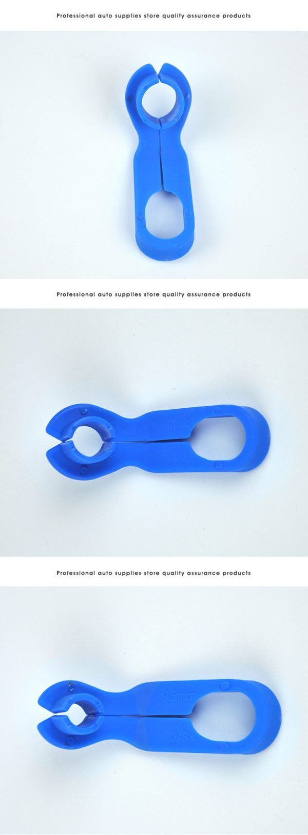 Set of 7 blue plastic fuel line disconnect tools in various sizes ranging from 1/4 inch to 7/8 inch, used for removing automotive quick release connectors and AC lines.