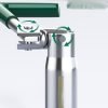 T-handle spark plug wrench with green handle and silver spring guard, displayed diagonally on a dark background.