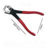 Set of four red and black automotive pliers including fuel line separation pliers, hose clamp pliers, urea line pliers and vise grip style hose clamp pliers used for car fuel and coolant line repair.