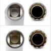 Two black swivel spark plug sockets side by side, 14mm and 16mm CR-V steel with 3/8 inch drive.