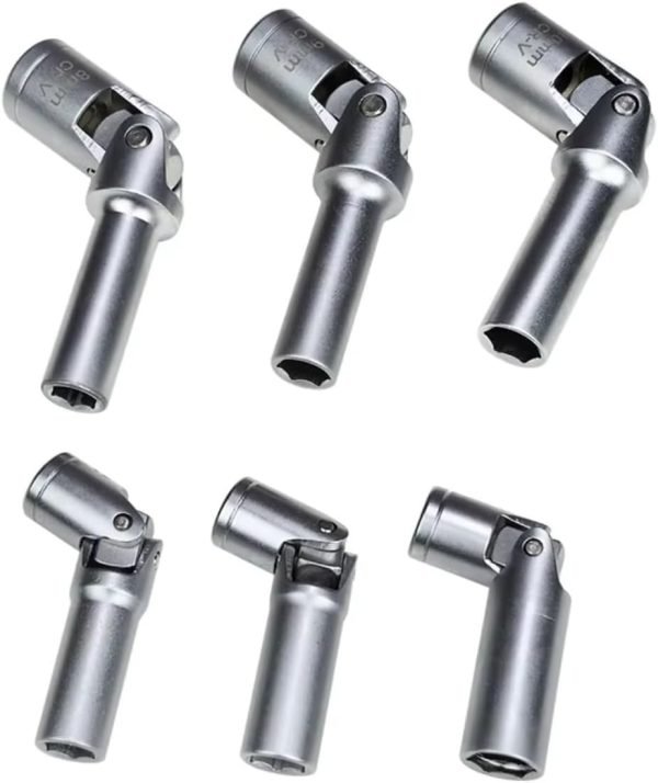 Open blue case displaying an 18-piece chrome vanadium flexible socket set organized by size.