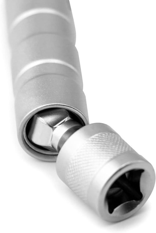Two black swivel spark plug sockets side by side, 14mm and 16mm CR-V steel with 3/8 inch drive.
